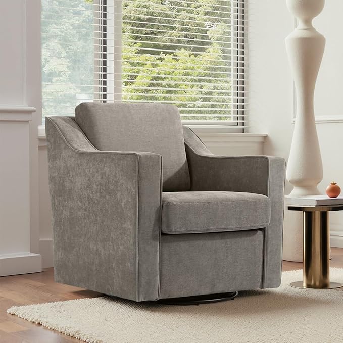 UIXE Swivel Accent Chair, Chenille Fabric Upholstered Arm Chair for Living Room, Modern Club Armchair Comfy Single Sofa Bedroom Reading Seat with Lumbar Pillow - Sand