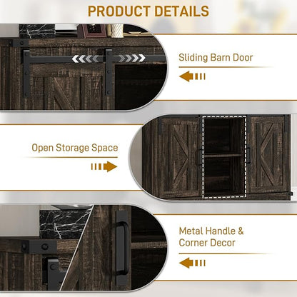 Vabches Bar Cabinet with Storage, Farmhouse Storage Cabinet with Sliding Barn Doors and Adjustable Shelves Small Rustic Liquor Cabinet for Living Room, Kitchen, Entryway