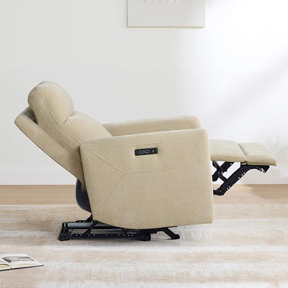 CHITA Power Recliner Chair for Adults, Electric Zero Clearance Wall Hugger Recliner for Small Spaces, Modern Living Room and RV Recliner Chair with Adjustable Power Headrest & Charging Ports, Beige