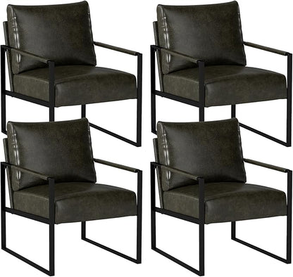 INZOY Accent Arm Chair with Metal Frame Set of 4, Comfy Living Room Chair with Plump Backrest and Cushion, Mid Century Modern Chair with Sturdy Structure, Easy to Clean, Dark Grey