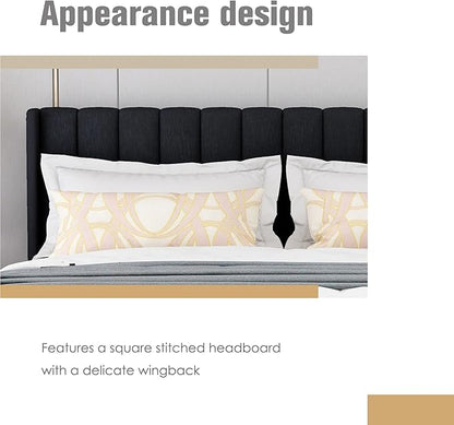 AGARTT Upholstered Platform Bed Frame Queen Size with Headboard and Footboard/Wooden Slats Support/No Box Spring Needed/Easy Assembly,Black Linen