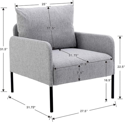 Kmax Fabric Single Sofa Couch Modern Accent Chair for Living Room Small Space, Apartment, Bedroom, Dorm, Office - Grey