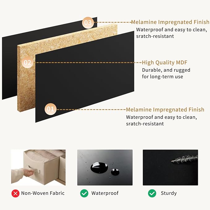 3-Piece Modern Bedroom Furniture Set, Wide 7-Drawer Dresser & 1-Drawer Nightstands Set of 2, Natural Wood Dresser and Nightstand Sets for Bedroom, Hallway, Black