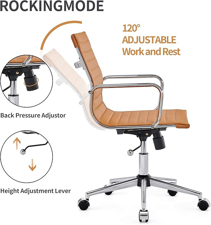 COROCC Office Desk Chair Modern Conference Room Task Chairs Leather Computer Swivel Excutive Ribbed Ergonomic Rolling Comfortable Chair for Home Office