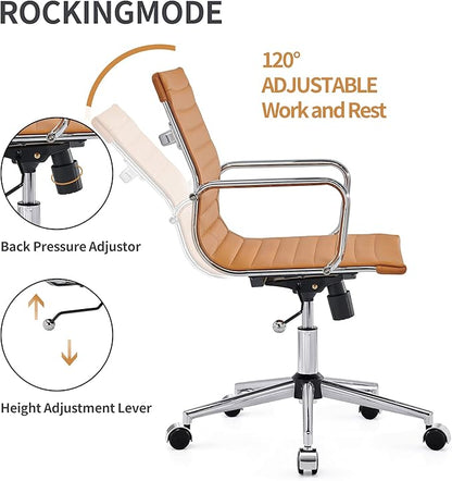 COROCC Office Desk Chair Modern Conference Room Task Chairs Leather Computer Swivel Excutive Ribbed Ergonomic Rolling Comfortable Chair for Home Office