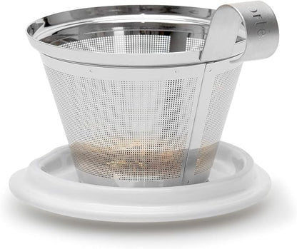Tea Forte Double-Walled Ceramic Kati Cup, Removable Stainless Steel Infuser Basket and Lid, Steeps 12 oz Loose Leaf Tea, Dishwasher & Microwave Safe, Wellbeing