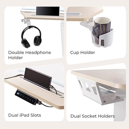 EUREKA ERGONOMIC Standing Desk, 72" Electric Adjustable Height Desk,Wing Shaped Computer Desk Large Music Studio Table, Dual Motor&Slot, Maple