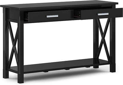 SIMPLIHOME Kitchener Console Table - 47 Inch Wide Solid Wood Sofa Table in Black, Contemporary Storage Table for Entryway or Living Room with 2 Drawers, Bottom Shelf, and X-Design Side Panels
