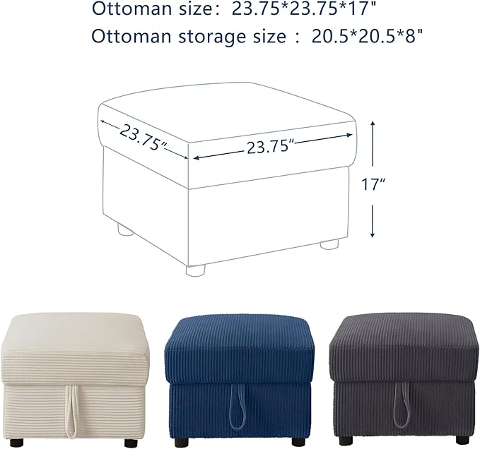 Small Storage Ottoman Sqare Footrest Bench Stool for Apartment,Bedroom,Living Room,Bonus Room and Compact Spaces. (Grey, Ottoman)
