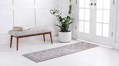 Unique Loom Trellis Frieze Collection Area Rug - Geometric (2' x 6' 1" Runner Light Gray/Ivory)