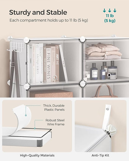 SONGMICS Shoe Rack Organizer, 4-Tier Shoe Storage Cabinet for Closet and Entryway, Holds 16 Pairs of Shoes, Adjustable, Cloud White and Trasparent ULPC032W01