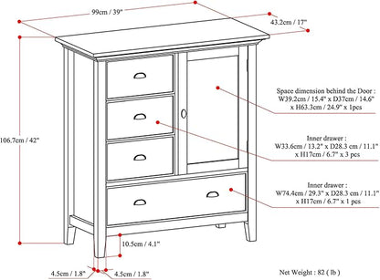 SIMPLIHOME Redmond SOLID WOOD 39 inch Wide Transitional Medium Storage Cabinet in Black for the Living Room, Entryway and Family Room