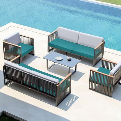 Easy-Going Waterproof Patio Cushion Covers 24x22x4 inch 2 Pack Replacement Non-Slip Outdoor Seat Cushion Slipcover with Zipper. Teal