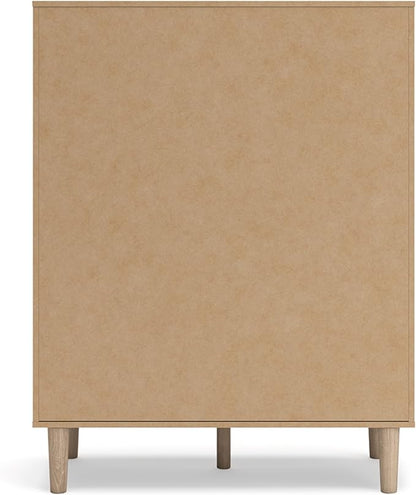 Signature Design by Ashley Cielden Contemporary Chest of Drawers with Textured Cane Details and 5 Drawers, Bronze Knobs, Wood, 52.48" High, Light Brown