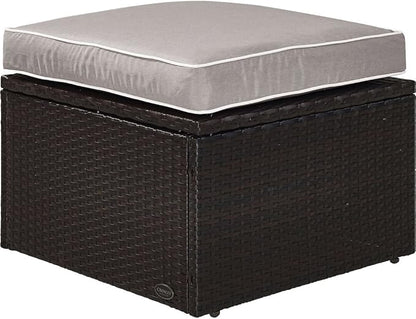 Crosley Furniture Palm Harbor Wicker Outdoor Ottoman Foot Rest for Patio, Deck, Porch, Brown with Gray Cushions