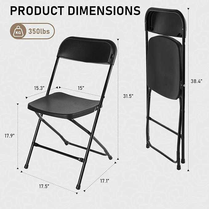 SEALAMB Plastic Folding Chairs 30 Pack, Black Commercial Portable Indoor/Outdoor Chairs for Home Office, Wedding, Events Parties with Steel Frame, 350lbs Capacity (Black-Plastic, 30 Pack)
