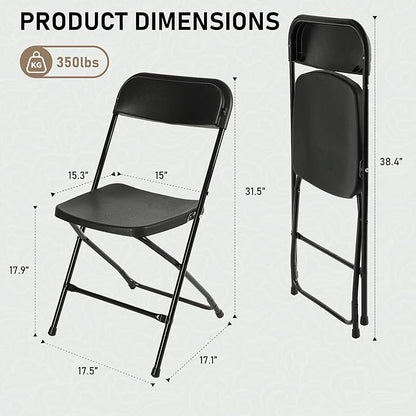 SEALAMB 6 Pack Black Plastic Folding Chairs for Indoor Outdoor, Portable Commercial Seat with Steel Frame for Home Office Wedding Party Events, 350lb Capacity (Black-Plastic, 6 Pack)