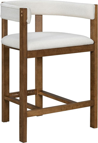 Christopher Knight Home Set of 2 Rylan Modern Fabric Upholstered Dining Room Counter Height Barstools,Kitchen Island Rubberwood Counter Stool,Armchair with Footrest+Curved Backrest,Beige+Walnut