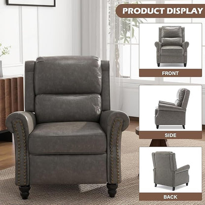 UIXE PU Leather Pushback Recliner Chairs Set of 2, Overstuffed Armchair Push Back Accent Chair for Living Room, Rivet Trim Club Chair Home Theater Single Sofa Bedroom Side Reading Seat - Gray
