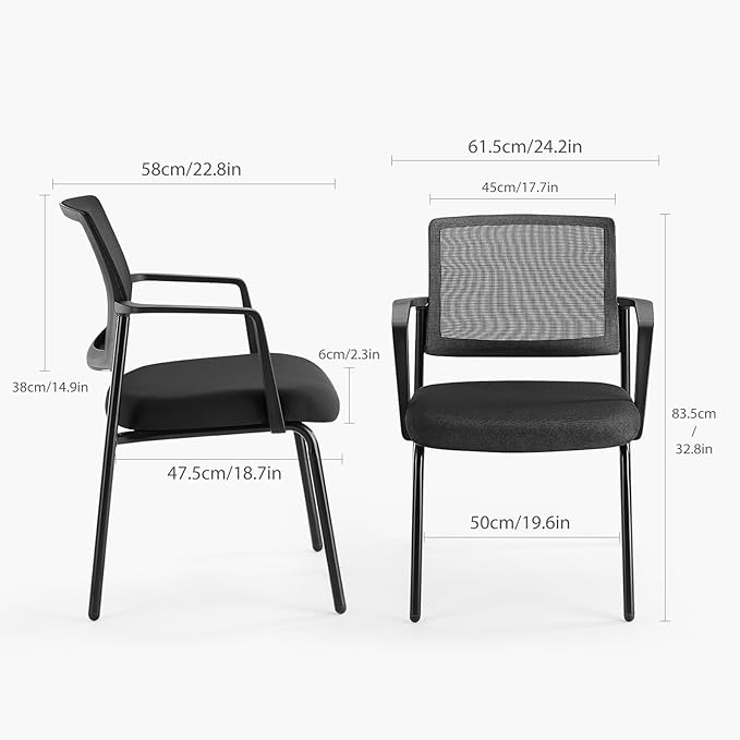 DUMOS Black Stackable Arm Chairs with Mesh Back and Upholstered Fabric, Sturdy Metal Frame, Easy to Store and Use, Perfect for Indoor and Outdoor Spaces, 4 Chair