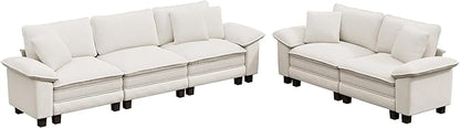 PHI VILLA Cloud Modular Couches Sets, 2 Pieces Sectional Sofa Set with Loveseat, 5-Seater Upholstered Couch for Living Room Small Spaces, Chenille Corduroy Dual Fabric, Beige