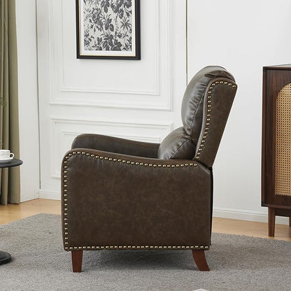 Pushback Recliner Chair, PU Leather Push Back Armchair, Upholstered Recliner Chair 105-135 Degree Adjustable, Retro Accent Chair for Living Room Bedroom - Brown