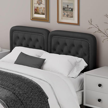 Tufted Upholstered Headboard Queen Size, Button Adjustable Height Queen Head Board Only, Sturdy and Durable Solid Wood with Nailhead Trim Headboards, Ideal for Bedroom, Dorm, Guest Room,Black