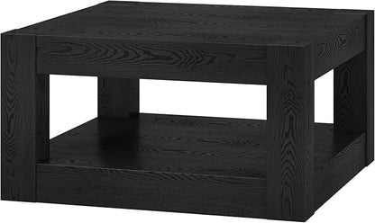 Henn&Hart 32" Wide Square Coffee Table in Natural Black, for Home, Living Room, Bedroom, Entertainment Room, Office