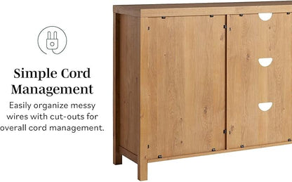 Walker Edison Sasha 2-Door Sideboard Buffet with Arched Rattan Panels, 58 Inch, English Oak