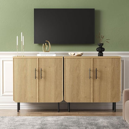 Buffet Cabinet with Storage, Sideboard with 2 Doors, Adjustable Shelf, Fluted Accent Cabinet for Living Room, Modern,Natural
