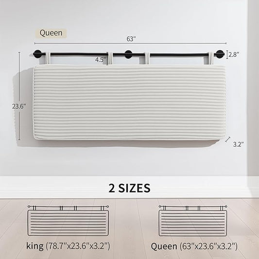 UEV Queen Headboard Only, Wall Mounted Hanging Upholstered Bed Head Board, Modern Vertical Channel Design of Fine Flannel, Elegant Beige Fluted Headboard for Bedroom (Beige, Queen Size)