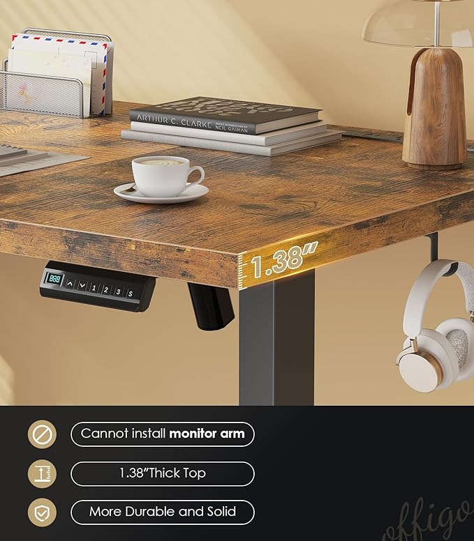 OffiGo Electric Standing Desk with 3-Piece Board, 79 Inch Height Adjustable Large Desk with Power Outlets, Sit Stand Table, Writing Computer Desk for Home, Office, Workstation, Rustic Brown