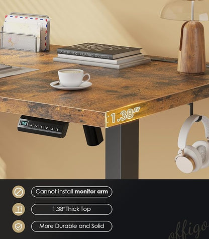 OffiGo Electric Standing Desk with 3-Piece Board, 71 Inch Height Adjustable Large Desk with Power Outlets, Sit Stand Table, Writing Computer Desk for Home, Office, Workstation, Rustic Brown