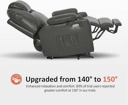 MCombo Oversized Power Lift Recliner Chair for Elderly, Lift Chair with Heat and Massage for Big and Tall, USB&Type C Ports, Cup Holders, Faux Leather R7510 (Grey, Large-Wide)