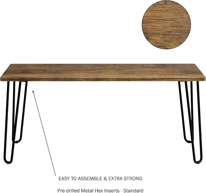 Coffee Table with Hairpin Legs - Modern Industrial Style Home Decor - Woodgrain-Look and Steel Accent Living Room Furniture by Lavish Home (Brown)