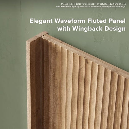 mopio Brooklyn 80.8" Headboard Only, Wood Headboard, Modern Farmhouse, Boho, Wall Mount, Fluted Panel, Wingback Design (Golden Oak, King)