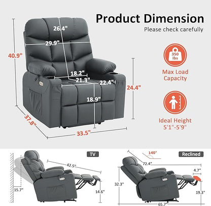 MCombo Power Lift Recliner Chair with Extended Footrest for Elderly People, Faux Leather 7287 (Dark Grey, Medium)