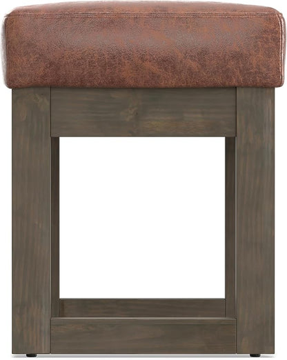 SIMPLIHOME Milltown 27 inch Wide Contemporary Rectangle Footstool Ottoman Bench in Distressed Saddle Brown Vegan Faux Leather, Assembled, for the Living Room and Bedroom