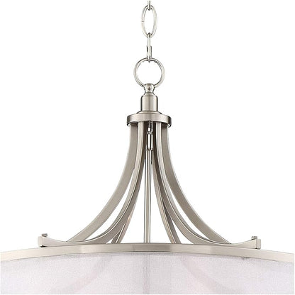 Possini Euro Design Luxe Nickel Pendant Light - 6 Light, Brushed Nickel Finish, White Organza Shade, Luxe Modern Pendant for Kitchen Islands, Dining Rooms, and Living Rooms - 26" Wide, 23" High
