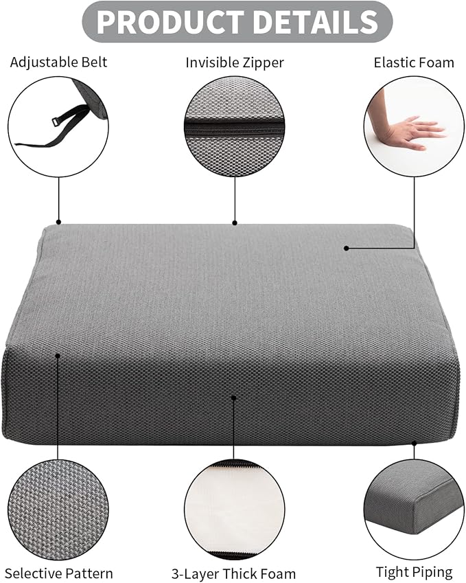 Outdoor Seat Cushion Set for Patio Furniture Deep Seat Chair Cushion Set with Removable Cover,23.6x23.6 Inch,Dark Grey