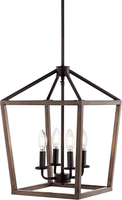 JONATHAN Y JYL1322A Pagoda 13" 4-Light Iron Farmhouse Industrial Lantern LED Pendant, Rustic, Bohemian, Coastal, for Dining Room, Kitchen, Living Room, Oil Rubbed Bronze/Faux Wood