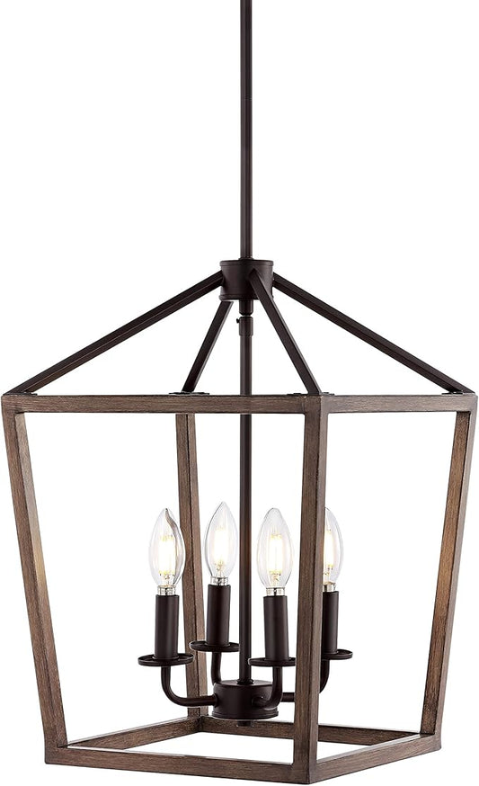 JONATHAN Y JYL1322A Pagoda 13" 4-Light Iron Farmhouse Industrial Lantern LED Pendant, Rustic, Bohemian, Coastal, for Dining Room, Kitchen, Living Room, Oil Rubbed Bronze/Faux Wood