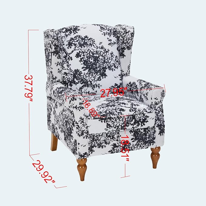 Modern High - Back Accent Chair and Side Table Set - Upholstered Wingback Armchair for Living Room, Bedroom,Office(Floral)