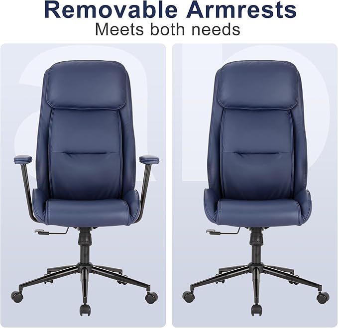 High Back Office Desk Chair,Ergonomic Reclining Office Chair,Modern Swivel Computer Chair,Conference Room Chairs,Navy Blue Leather Chair with Lumbar Support,330lbs