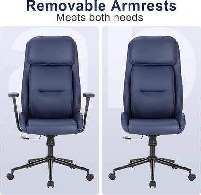 High Back Office Desk Chair,Ergonomic Reclining Office Chair,Modern Swivel Computer Chair,Conference Room Chairs,Navy Blue Leather Chair with Lumbar Support,330lbs