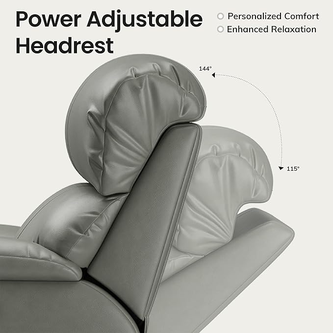 COLAMY Triple Motors Power Recliner Chair with Power Headrest & Lumbar Support Independent Adjustment for Living Room, Leather Electric Recliner Sofa Chair, Gray
