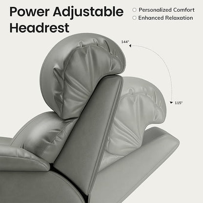 COLAMY Triple Motors Power Recliner Chair with Power Headrest & Lumbar Support Independent Adjustment for Living Room, Leather Electric Recliner Sofa Chair, Gray
