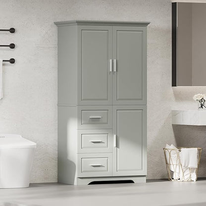 Merax 62.2" Wide Storage Cabinet Pantry Cupboard with Doors and Drawers for Home Kitchen, Bathroom and Living Room, Adjustable Shelf, White
