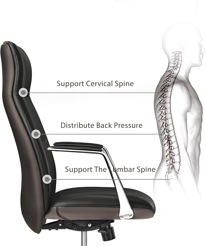 EUREKA ERGONOMIC Royal Slim Executive High Back Black Leather Office Chair, Home Desk Chair for Adults, Big and Tall with Wheels, Swivel Rolling