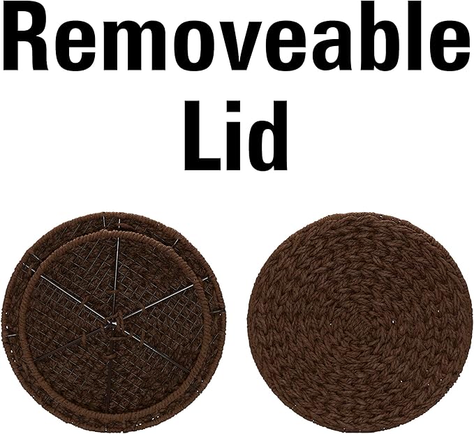 Household Essentials Handwoven Paper Rope Barrel Wicker Storage Basket Side Table, Brown